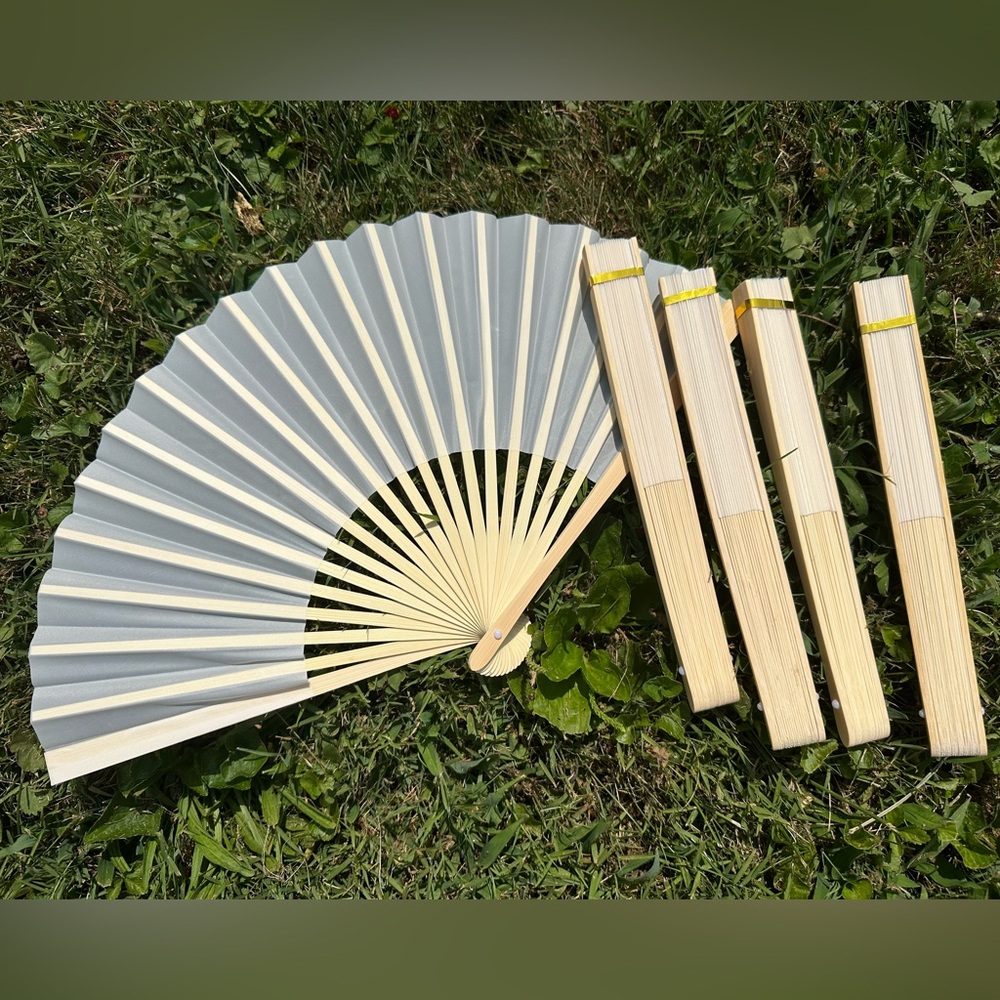 5 Ivory Silk Fans for Wedding Favors